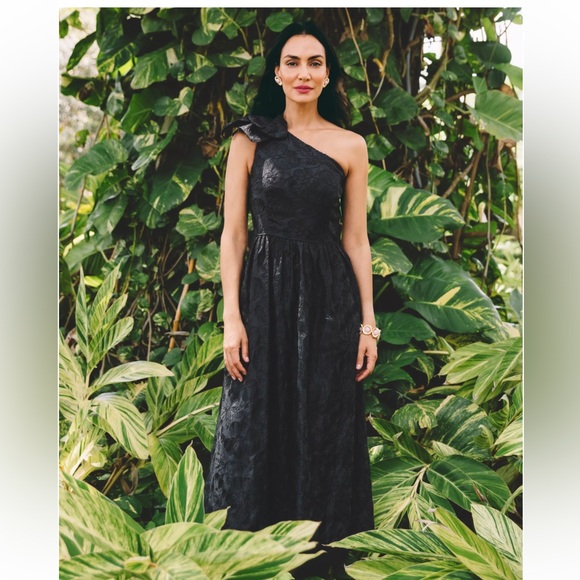 NWT Lilly Pulitzer Lynsi One-Shoulder Midi Dress black organza Evening / wedding - Picture 2 of 15